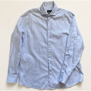 Hackett London Slim Fit Dress Shirt Mens 17 43 Light Blue Herringbone Cotton